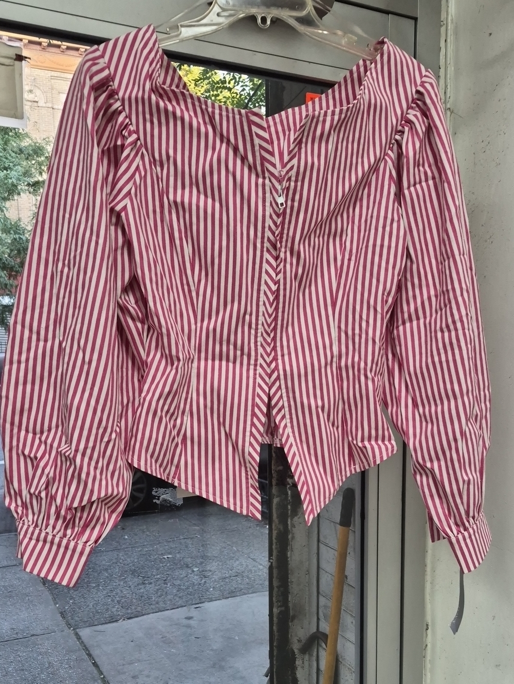 Fox Red and White Striped Button-Front Blouse